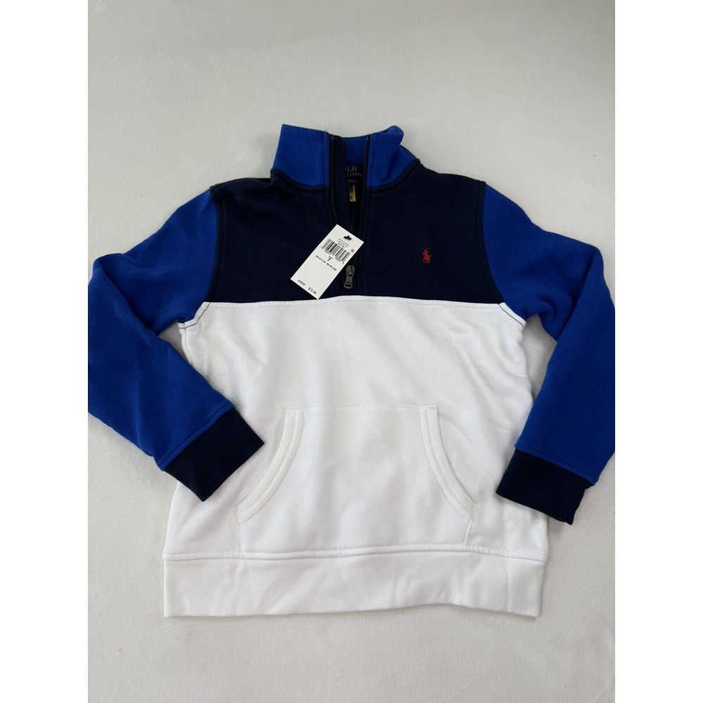 Polo Ralph Lauren Logo Fleece Quarter-Zip Pullover Sweatshirt Colorblock Youth 7
